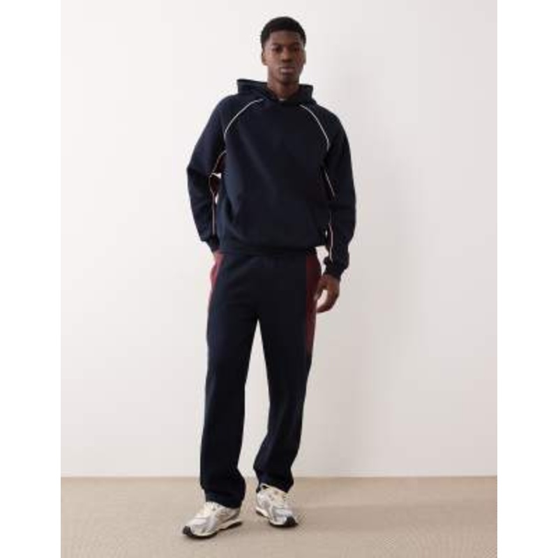 DESIGN cut and sew hoodie and sweatpants set in navy