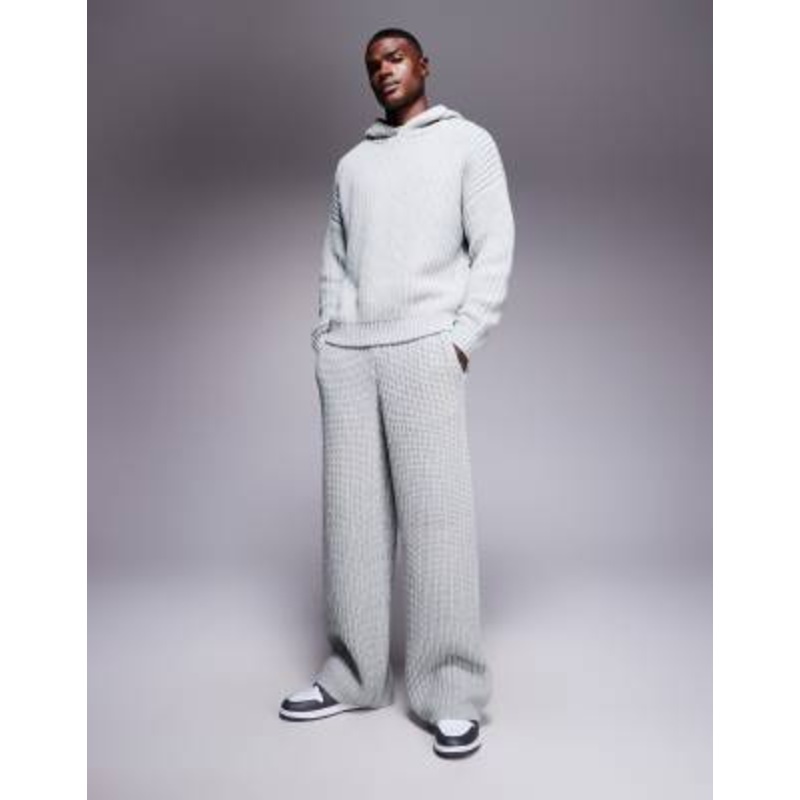 DESIGN oversized heavyweight rib knit hoodie and pants set in gray