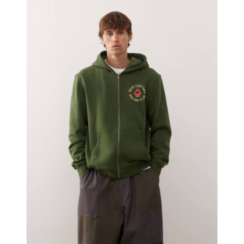 Deus Ex Machina basto zip up logo hoodie in khaki green