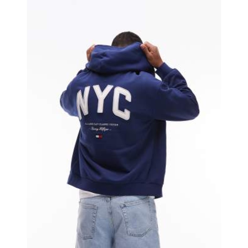 Tommy Hilfiger logo zip up hoodie in navy
