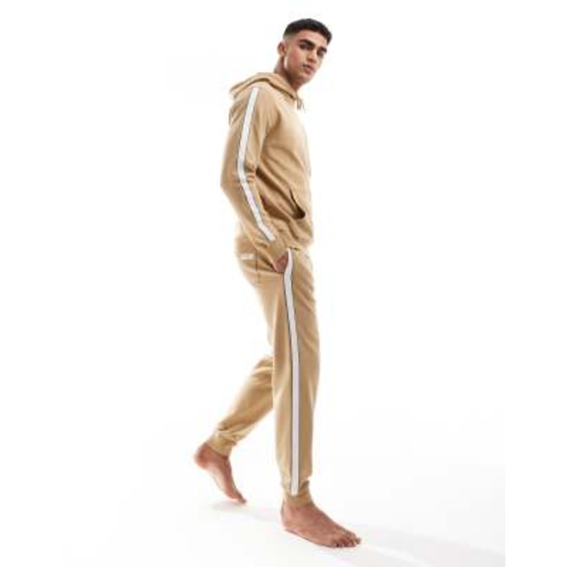Tommy Hilfiger lounge hoodie in beige with white stripe