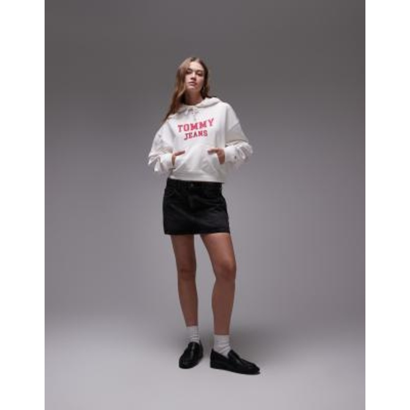 Tommy Jeans boxy varsity logo hoodie in off white and red