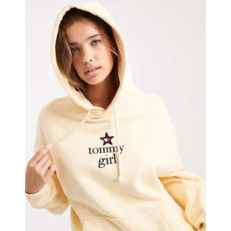 Tommy Jeans Tommy Girl star logo hoodie in butter yellow