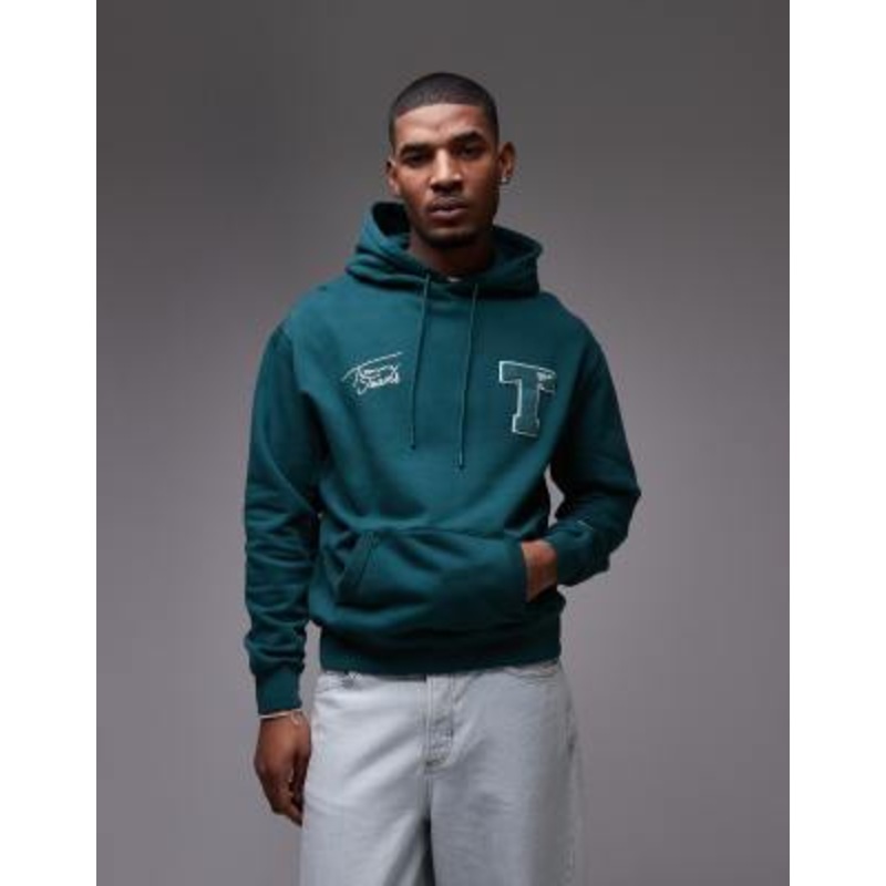Tommy Jeans varsity patch hoodie in forest green