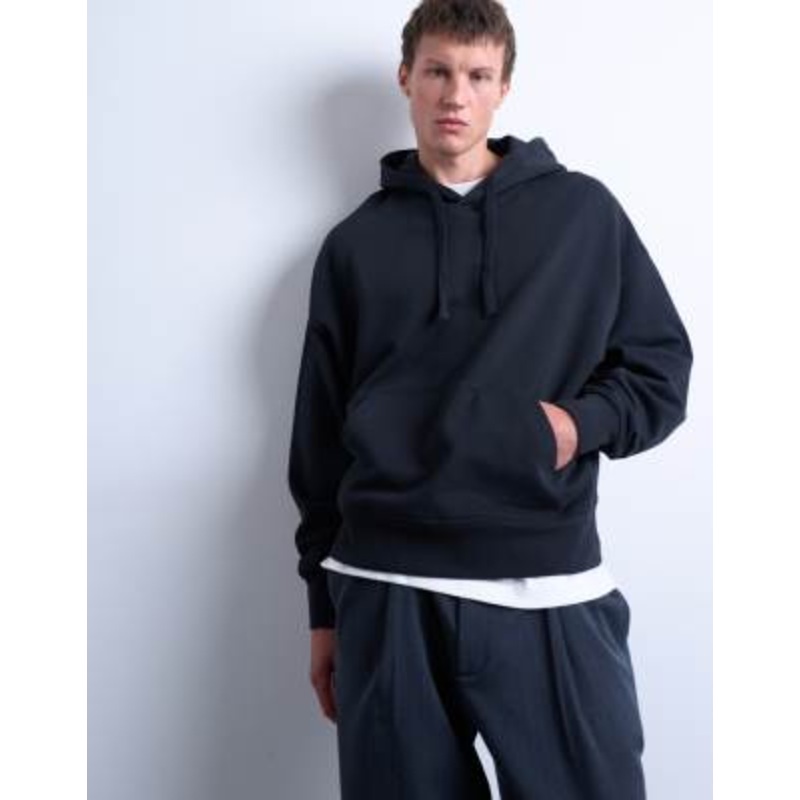 Topman heavyweight oversized fit hoodie in black