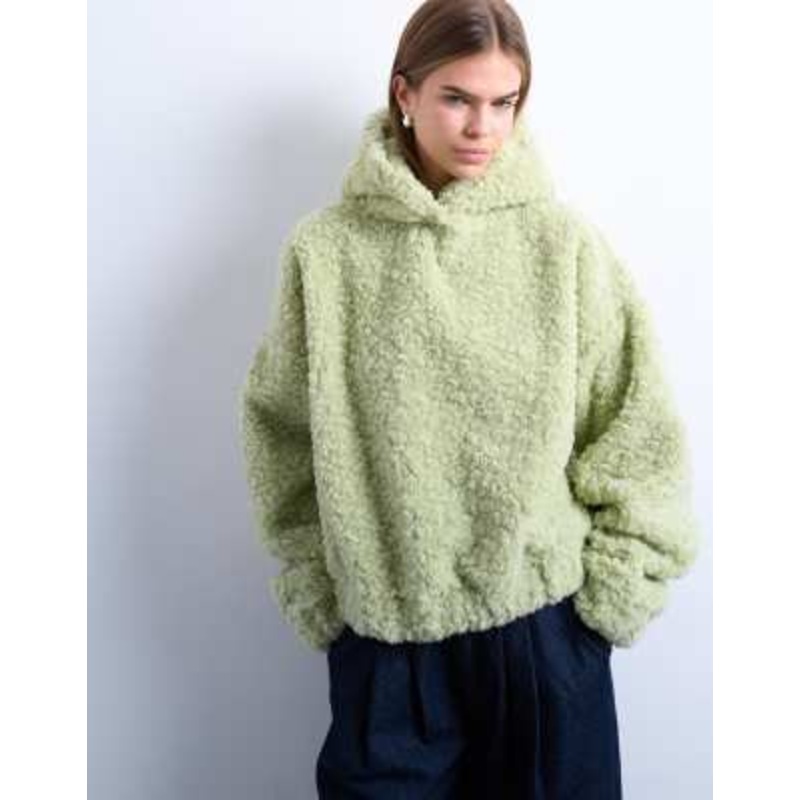 Topshop borg oversized hoodie in sage green