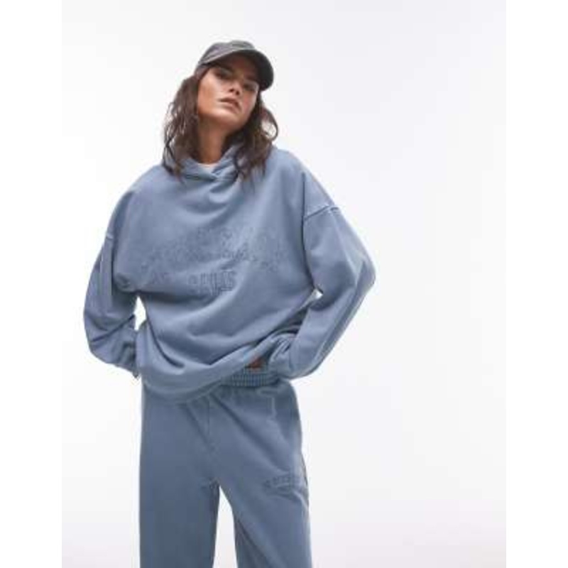 Topshop graphic St Germain oversized hoodie in blue – part of a set