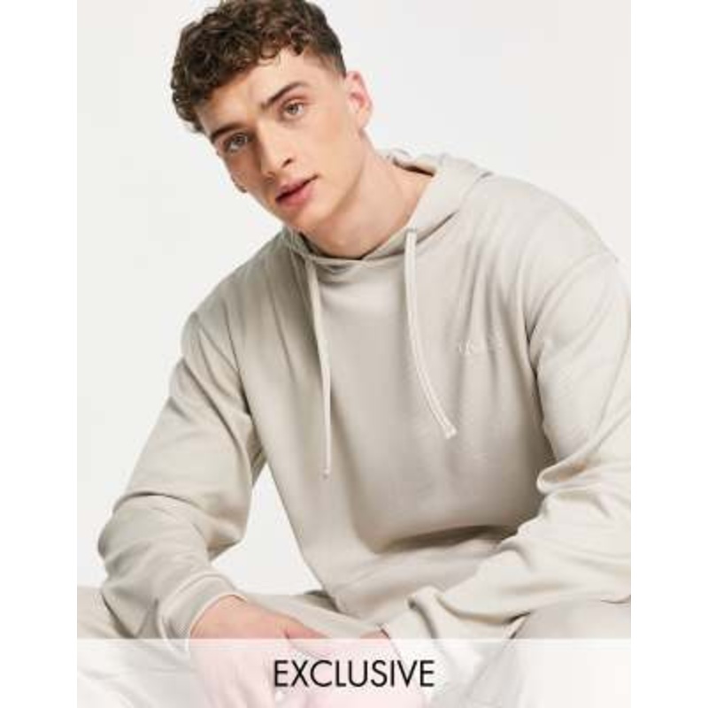 VAI21 ribbed hoodie with pocket in ecru – part of a set