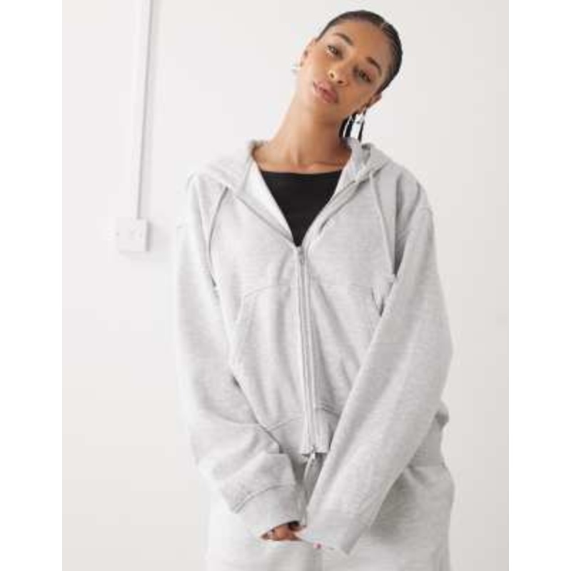Weekday Essence boxy zip thru hoodie in gray