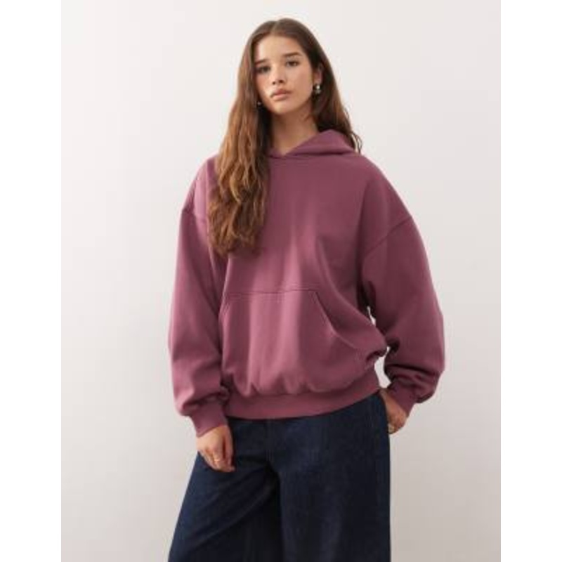 Weekday oversized heavyweight jersey hoodie in burgundy