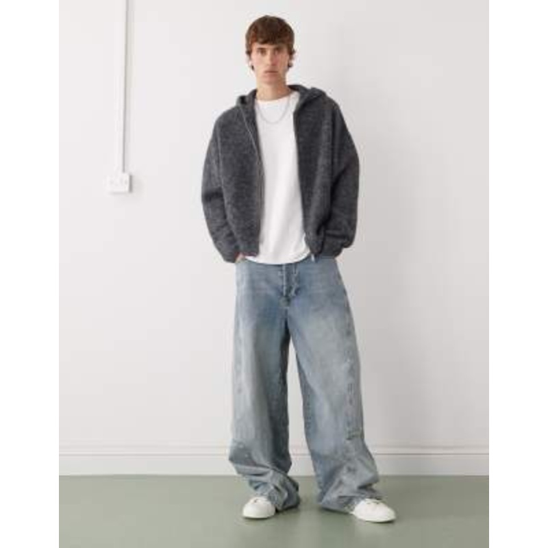 Weekday premium wool blend knit hoodie in heather gray