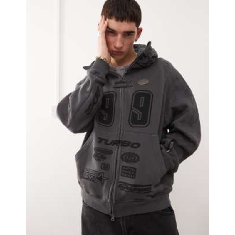 Aape By A Bathing Ape motocross style hoodie in washed dark gray