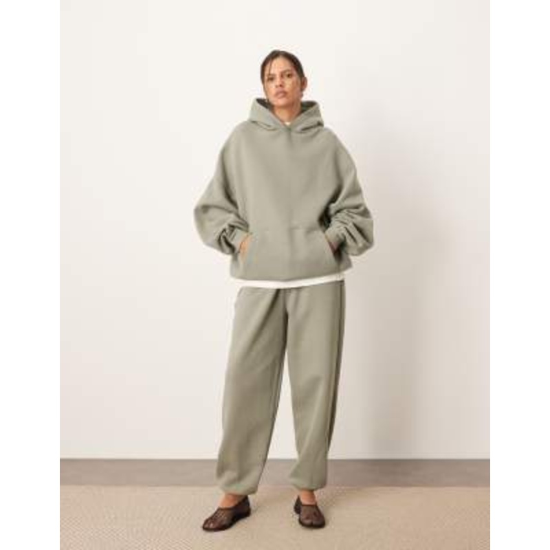 ARRANGE oversized premium heavy weight hoodie and cuffed sweatpants in olive green