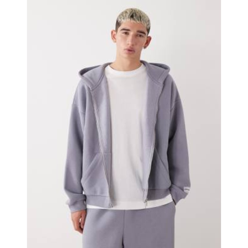 COLLUSION heavyweight zip up boxy hoodie in slate blue