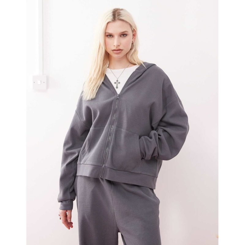 COLLUSION oversized boxy hoodie in charcoal waffle – part of a set