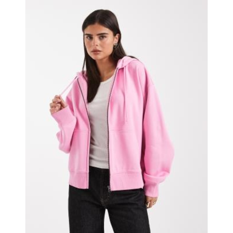 COLLUSION zip up boxy hoodie in pink