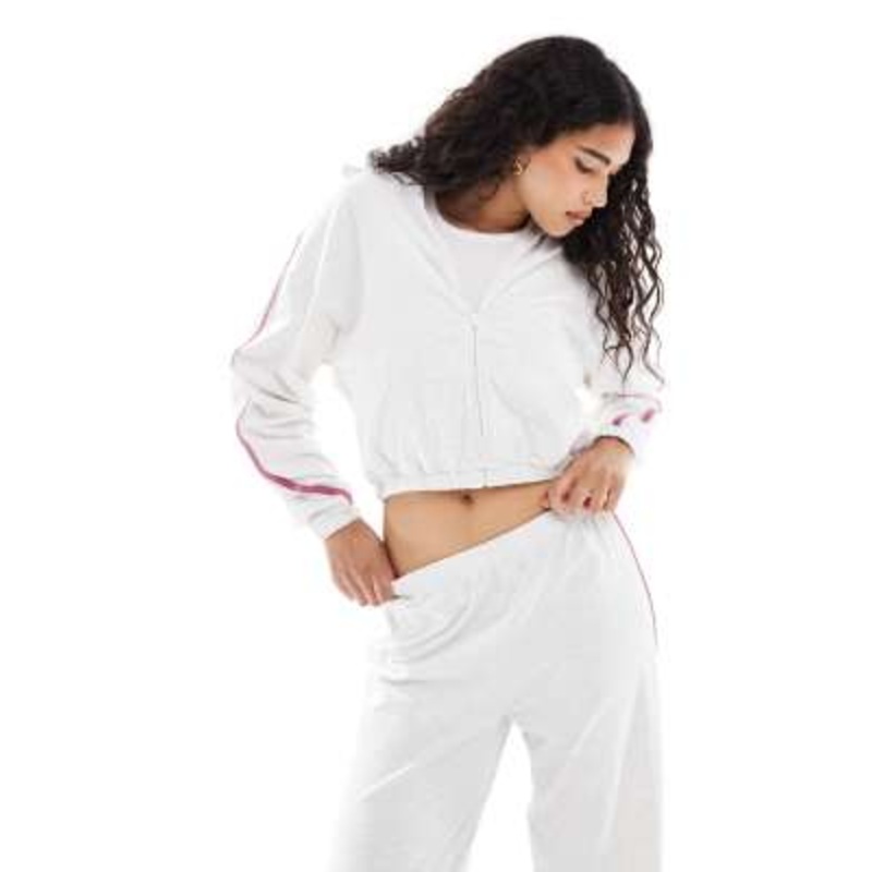 Cotton On departure lounge crop zip up hoodie in gray