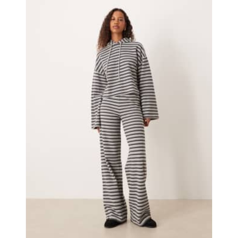 DESIGN brushed stripe pull over hoodie and pant set in gray