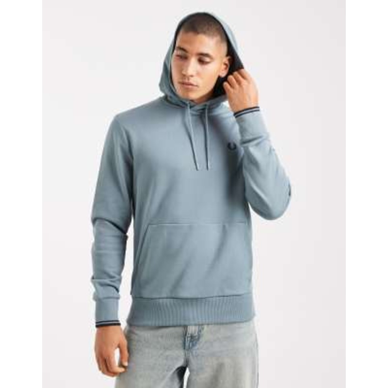 Fred Perry tipped hoodie in light blue
