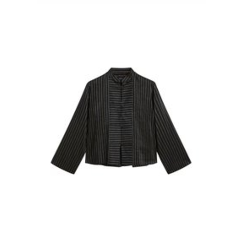 Massimo Dutti STRIPED STAND COLLAR WITH BIB DETAIL – Hemdbluse – black/schwarz