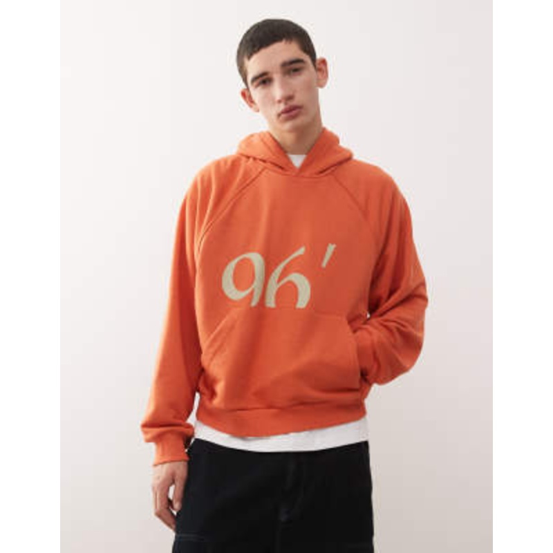 Reclaimed Vintage raglan sleeve oversized hoodie with graphic in red