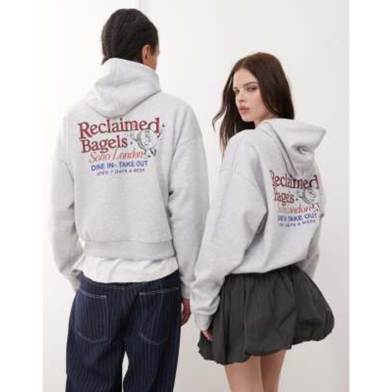 Reclaimed Vintage unisex boxy hoodie with back graphic print in gray heather