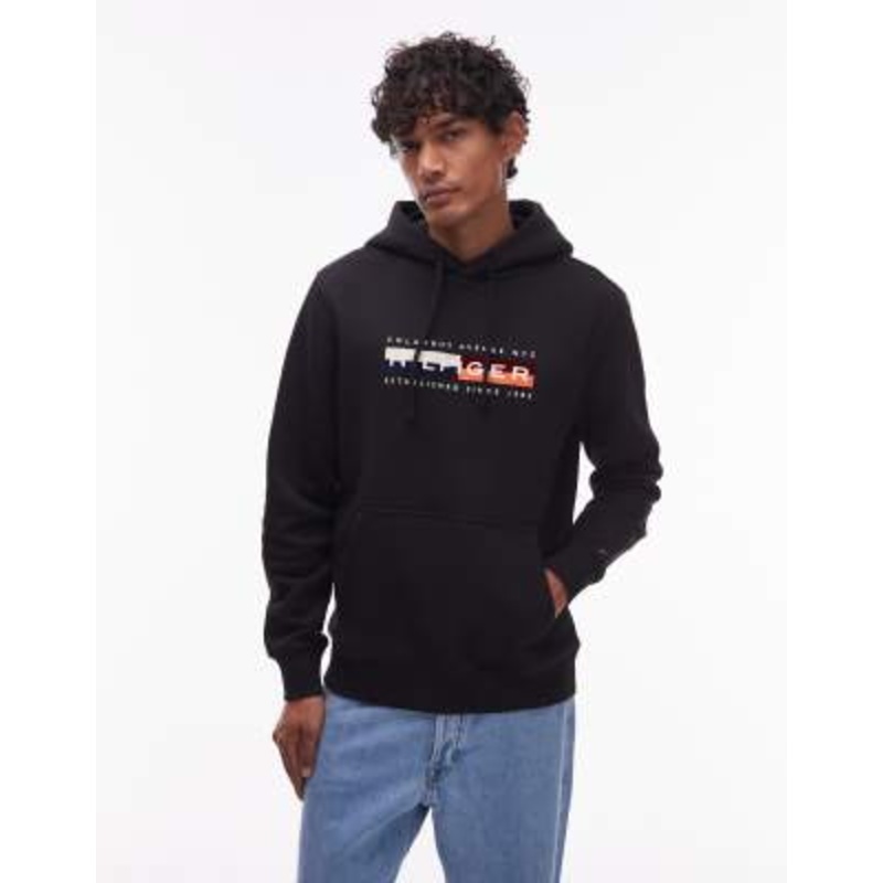 Tommy Hilfiger color block logo hoodie in black