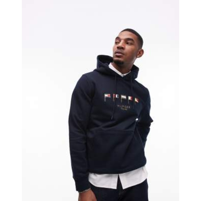 Tommy Hilfiger multi flag logo hoodie in navy