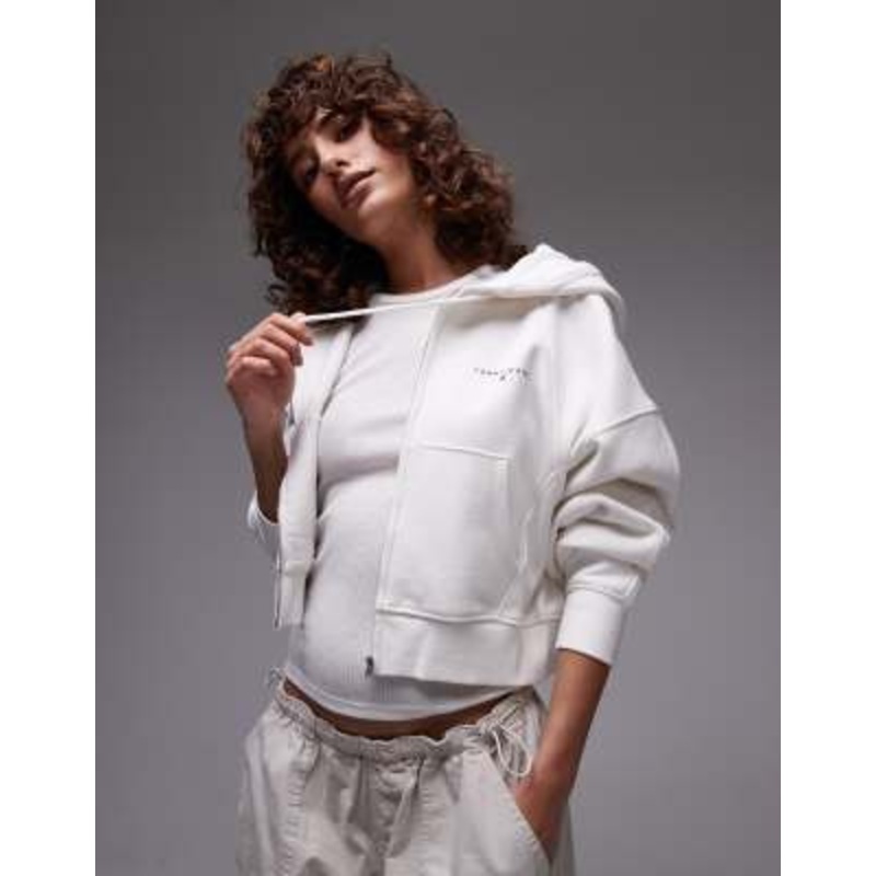 Tommy Jeans boxy zip through hoodie in white