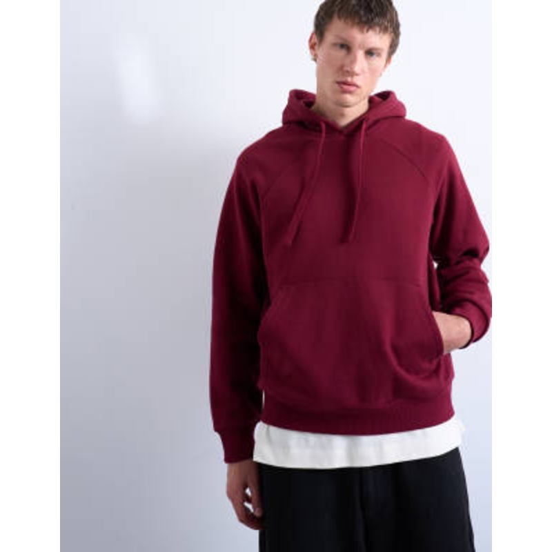 Topman boxy fit hoodie in burgundy