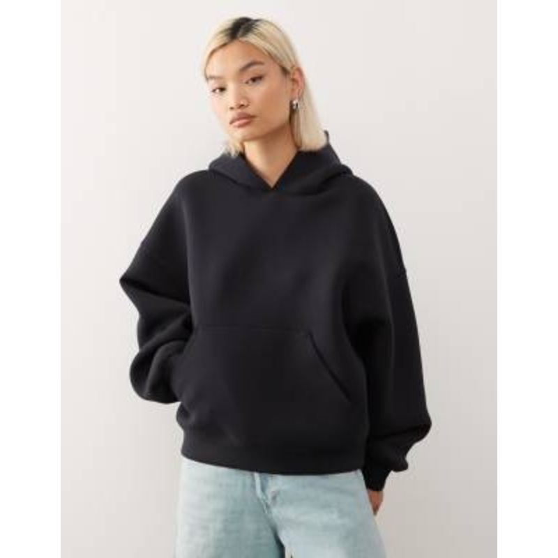 Weekday oversized hoodie in navy in scuba-style fabric