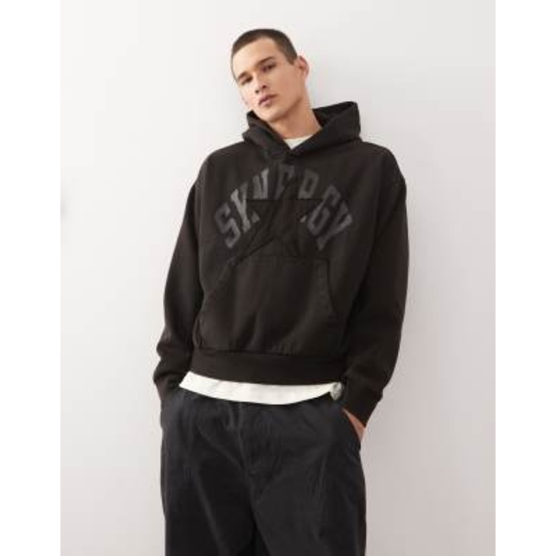 Weekday oversized loose fit applique graphic print hoodie in faded black