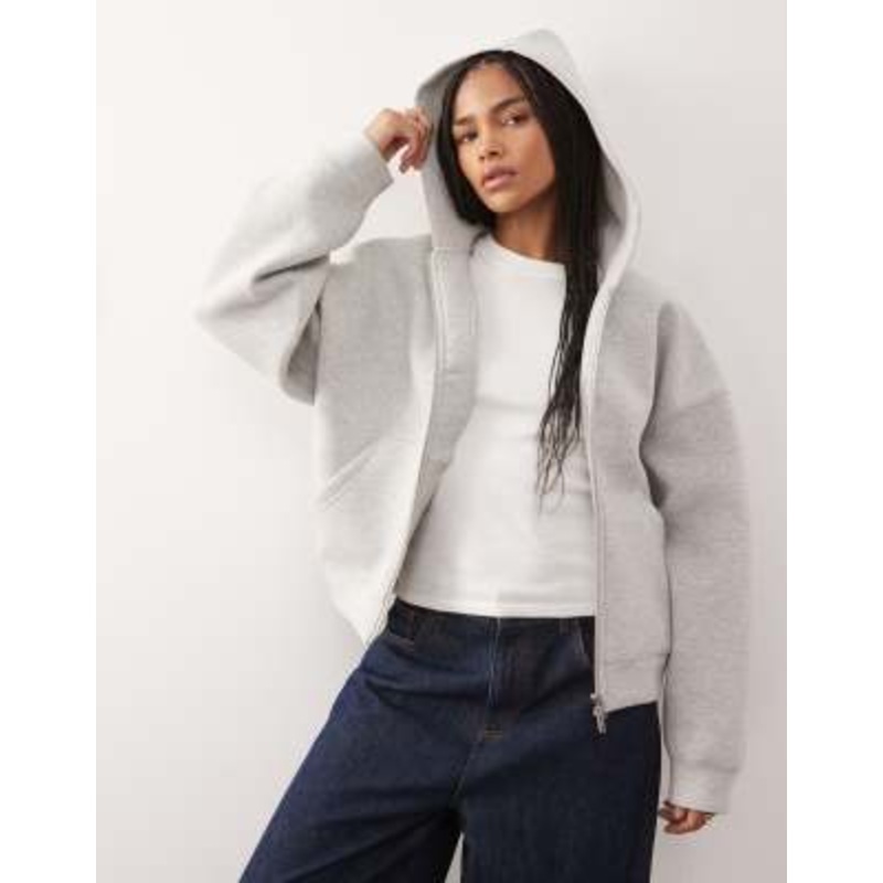 Weekday Scarlet oversized zip up hoodie in heather gray scuba-style fabric