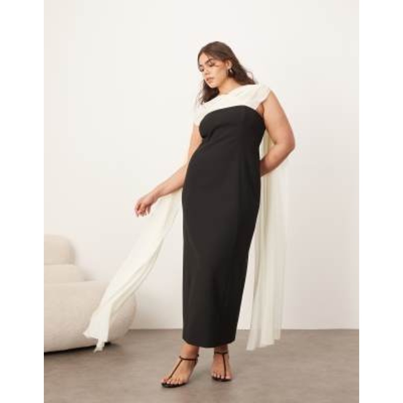 ARRANGE Curve structured maxi dress with chiffon drape in mono