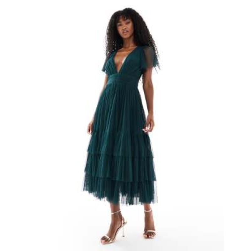 Lace & Beads Bridesmaid Madison midi dress in forest green