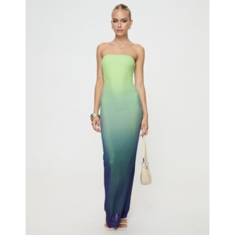 Princess Polly Stolen Love bandeau mesh maxi dress in green ombre