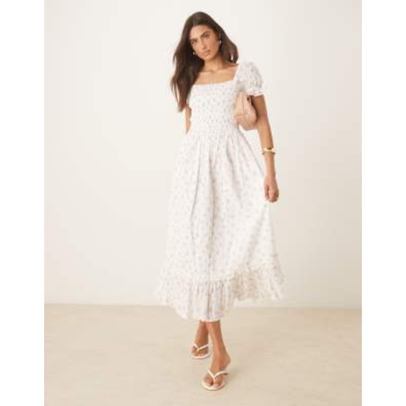 Amy Jane London Angeline shirred bodice maxi dress in pink rosebud