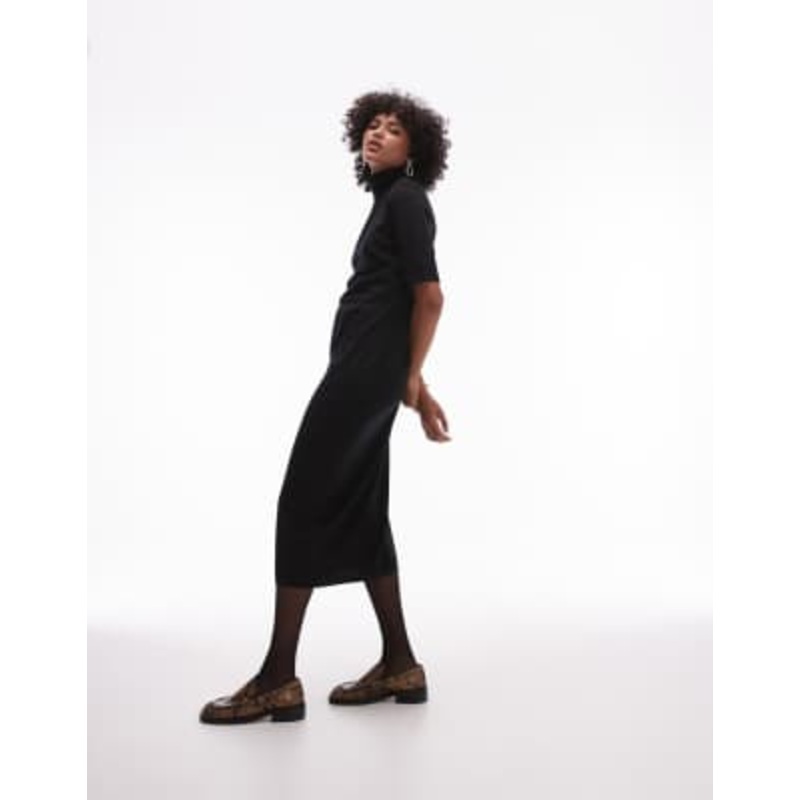 ARKET wool knitted midaxi dress with high neck and short sleeves in black