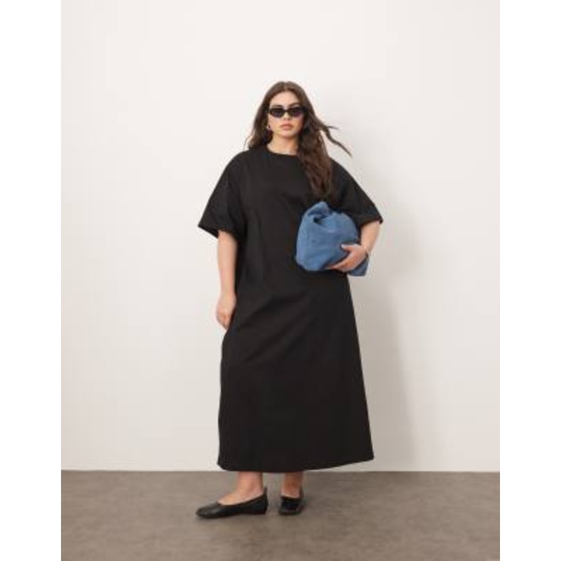 ARRANGE Curve premium heavyweight T-shirt midi dress in black