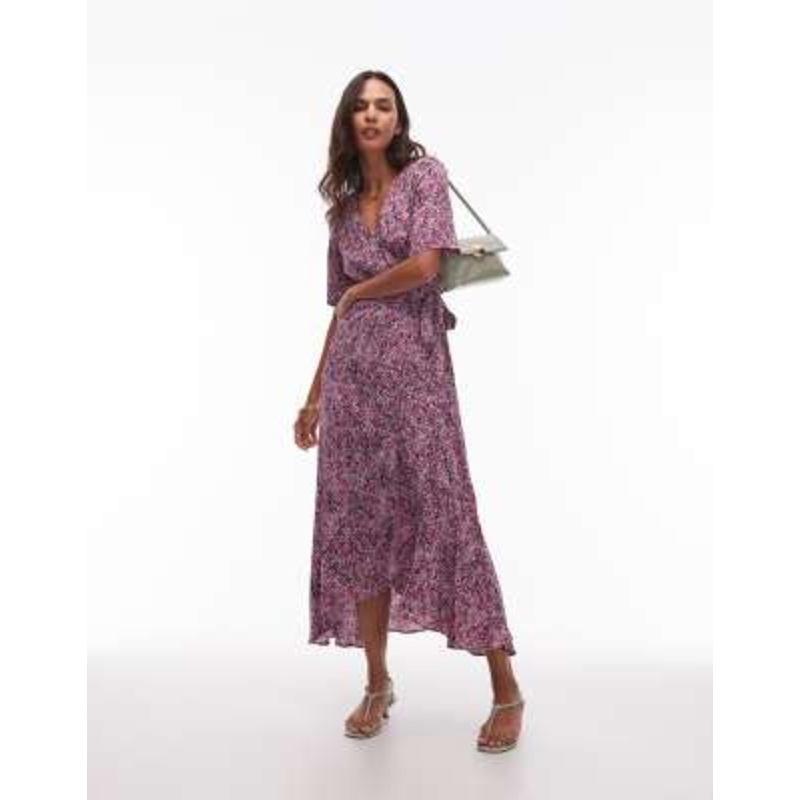 & Other Stories midaxi wrap dress in pink abstract print