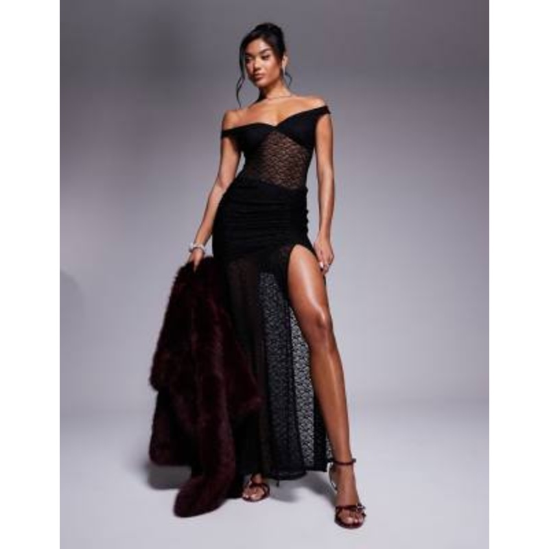 AFRM Tristen off the shoulder maxi dress with side slit in back