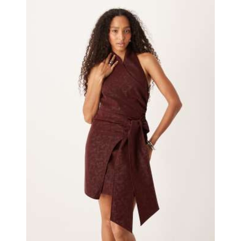 Amy Lynn wraparound high neck mini dress in red