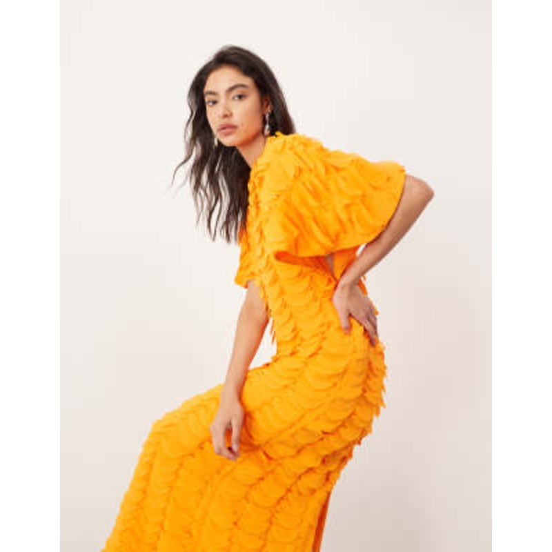 ARRANGE laser cut flutter sleeve maxi dress in orange