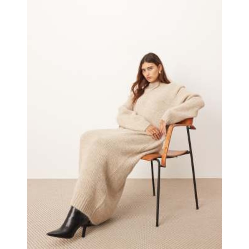 ARRANGE rib knit shoulder pads maxi dress in oat