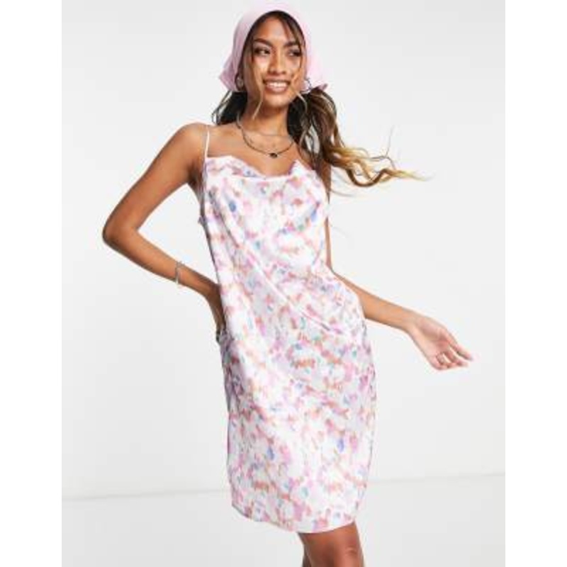 Vila satin mini cami dress in multi print