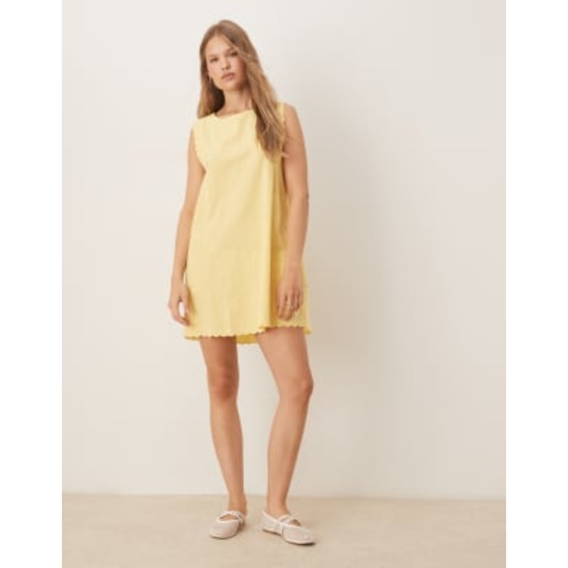Vila scallop edge cotton mini dress in yellow