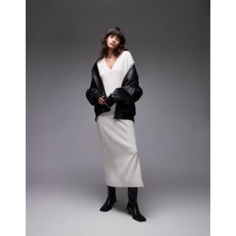 ARKET oversized knit midaxi dress with side splits in off-white