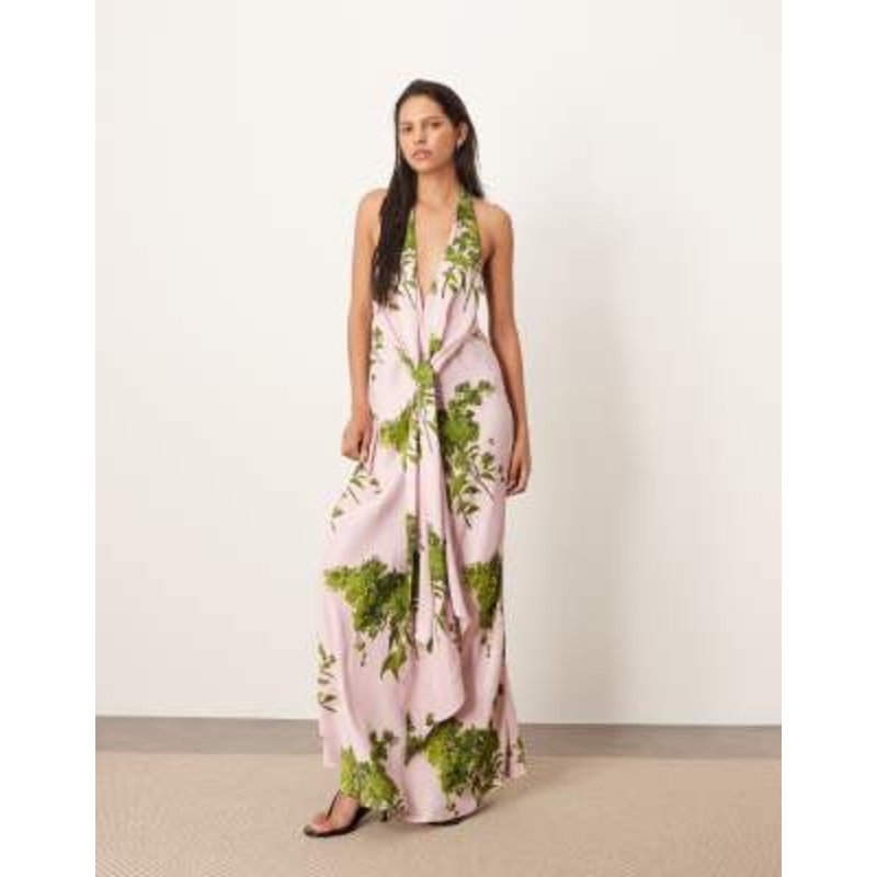 ARRANGE plunge cowl maxi dress with tie detail in floral print