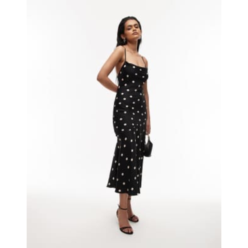 & Other Stories maxi cami slip dress with low back in mono polka spot print