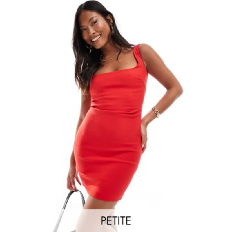 Vesper Petite bengaline square neck bodycon mini dress in bright red